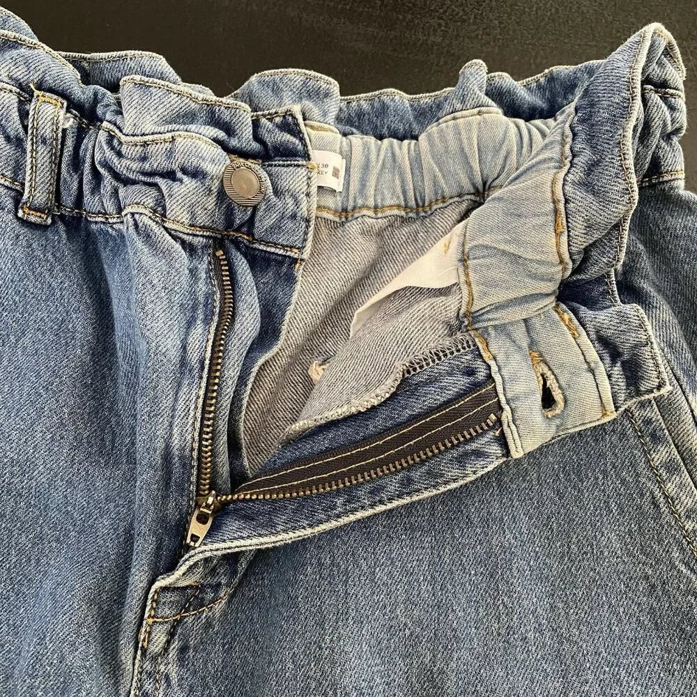 Zara Jeans Women's 8 Baggy Barrel High Waisted Ruffled Paperbag Elastic Waist - Picture 6 of 13
